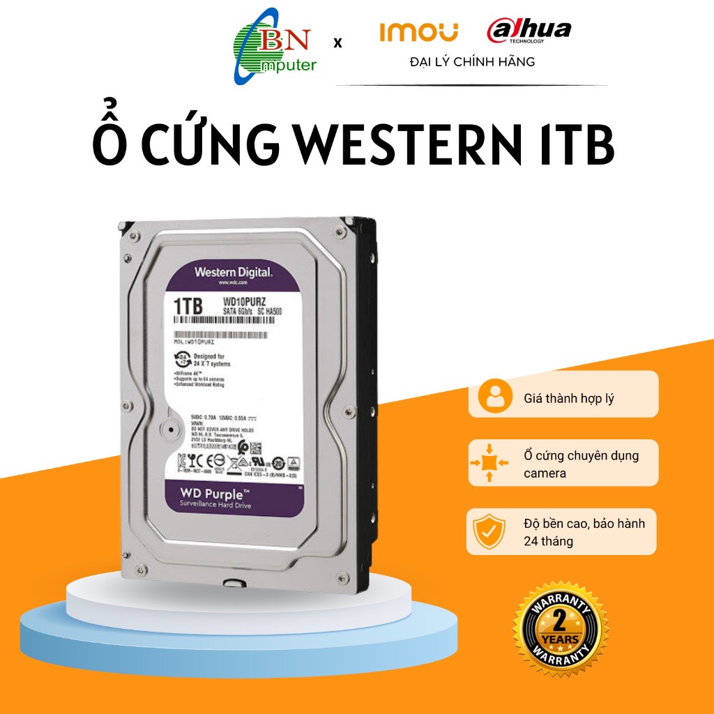 Ổ cứng HDD Western 1TB SPC chuyên dụng camera, ổ cứng dành cho đầu ghi camera, hàng phân phối chính thức VĨNH XUÂN!