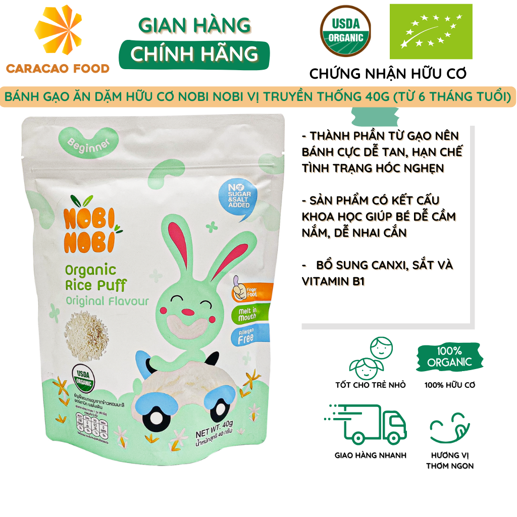 Bánh gạo ăn dặm hữu cơ cho bé Nobi Nobi vị truyền thống 40g , Bánh ăn dặm cho bé