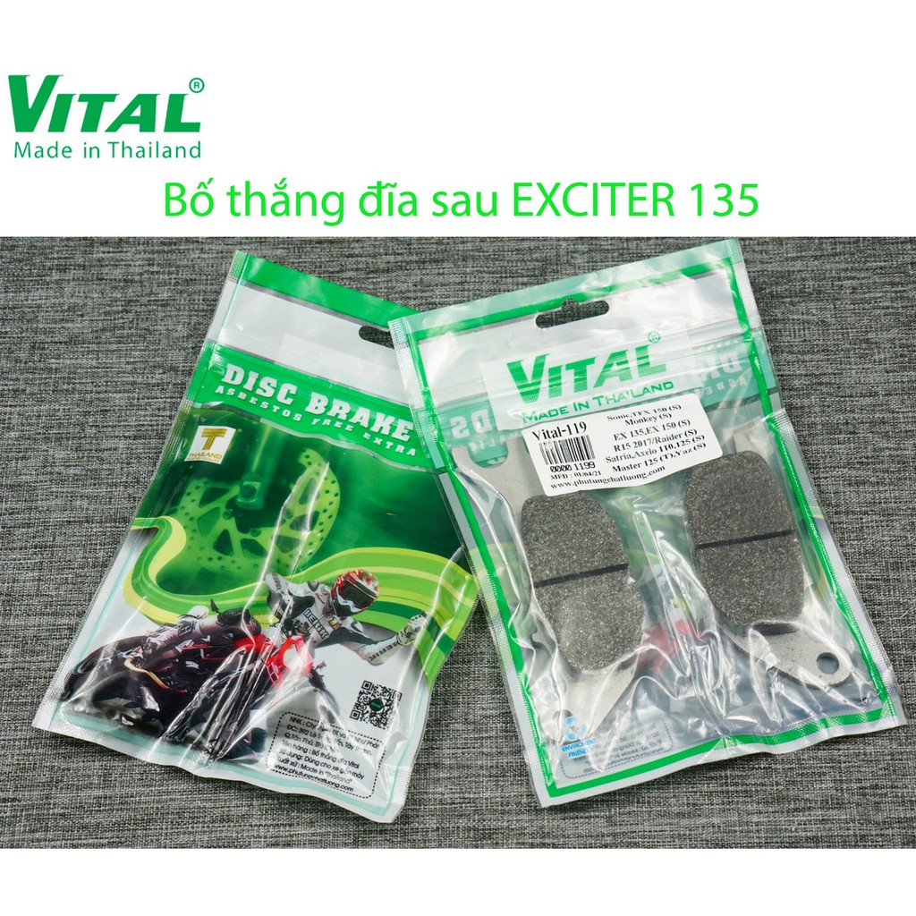 Bố thắng đĩa sau + trước exciter 135, ex 135, tfx 150, r15 2017 hiệu vital - má phanh xe máy, bố thắng đĩa vital