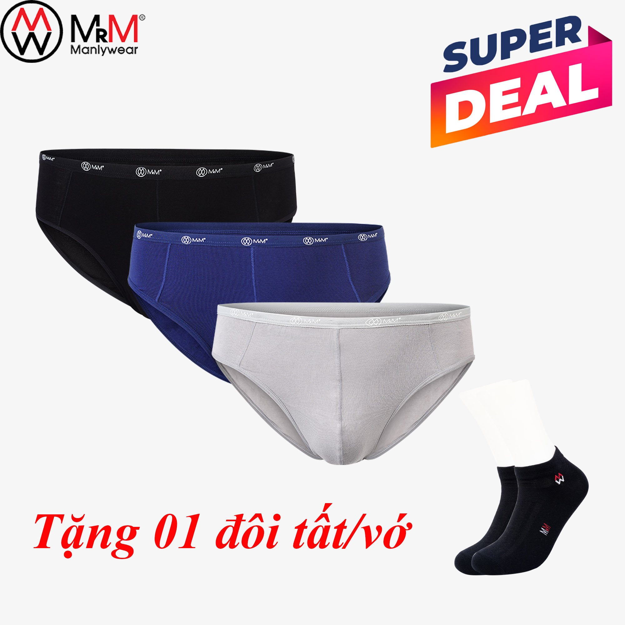 Combo 3 Quần Sịp Nam Quần Lót Nam Sợi Tre Bamboo Kháng Khuẩn Mềm Mịn Siêu Thoáng Mát Co Giãn 4 Chiều Cạp 1cm TẶNG 1 Đôi Tất Nam Cao Cấp Thương Hiệu MRM FASHION