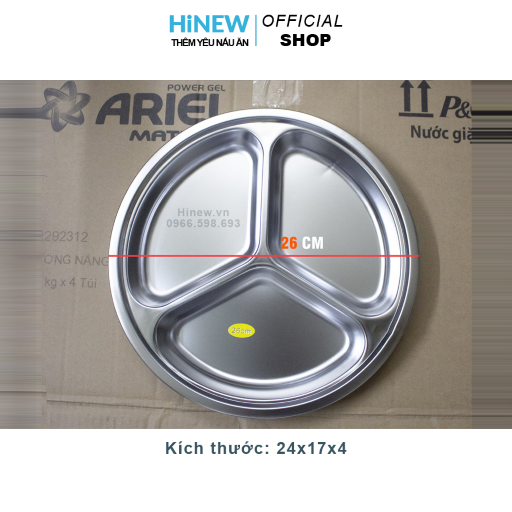 Khay cơm inox tròn 3 ngăn cho trẻ ăn dặm