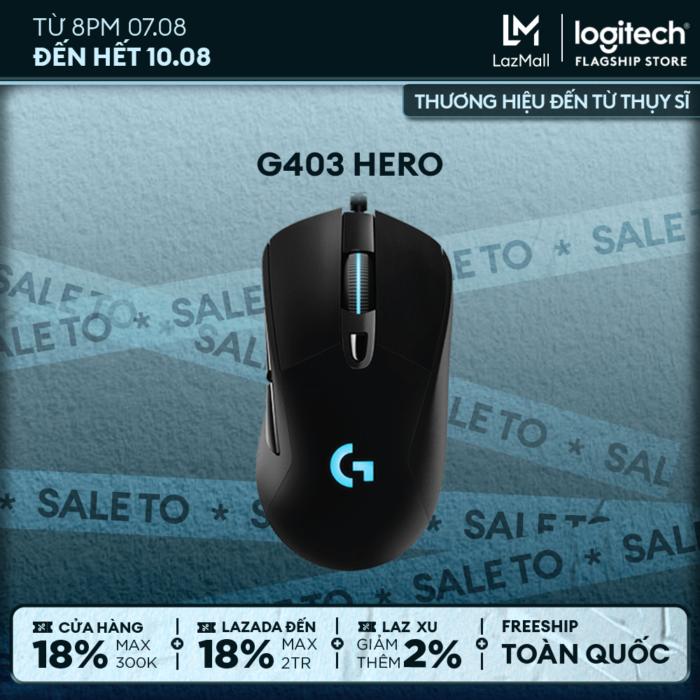 Chuột game có dây rgb logitech g403 hero - cảm biến 25k, công thái học, nhẹ 87g, 6 nút lập trình