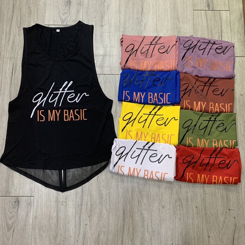 Áo tanktop tập gym nữ phối lưới glitter