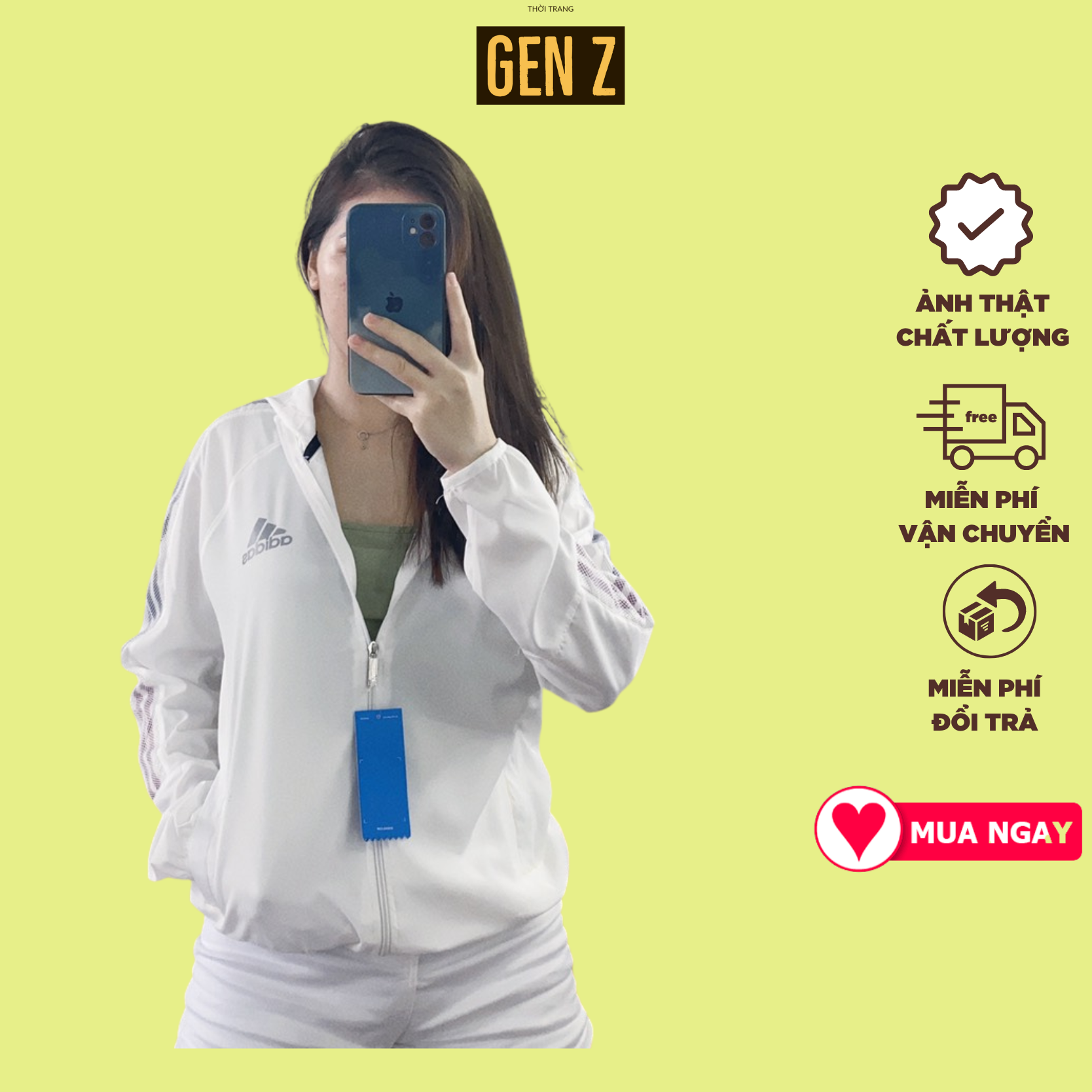 Áo khoác Adidas nữ nam có mũ chất liệu thun lạnh cao cấp Thời trang GenZ - GZAK063