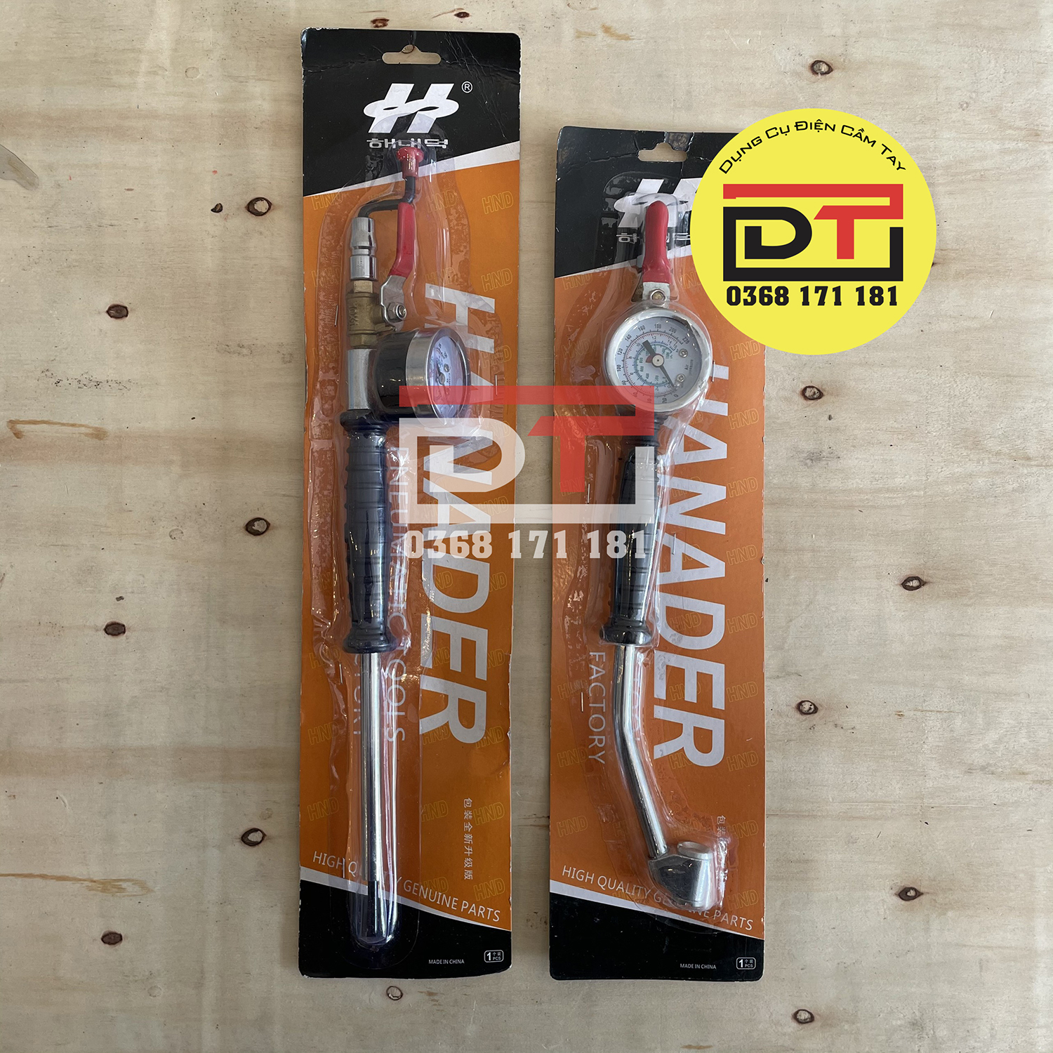 Tay bơm lốp xe tải ống bơm lốp xoáy ti van 2 đầu có đồng hồ