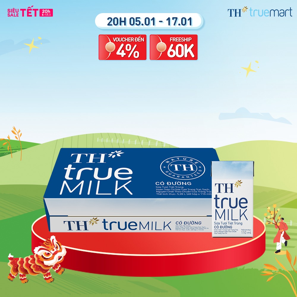 Thùng 48 hộp sữa tươi tiệt trùng TH true MILK có đường 110 ml (110 ml x 48)