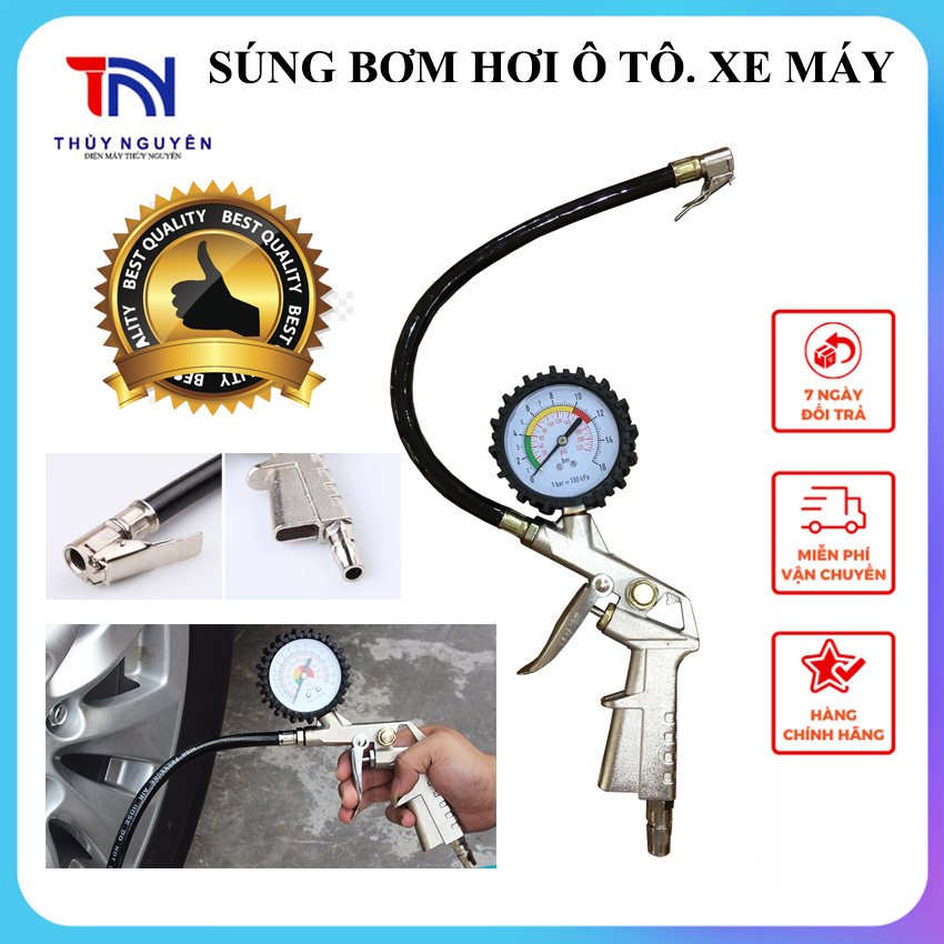 Đầu vòi bơm ô tô xe máy, súng bơm hơi, đồng hồ bơm lốp loại tốt, súng hơi lắp máy nén khí