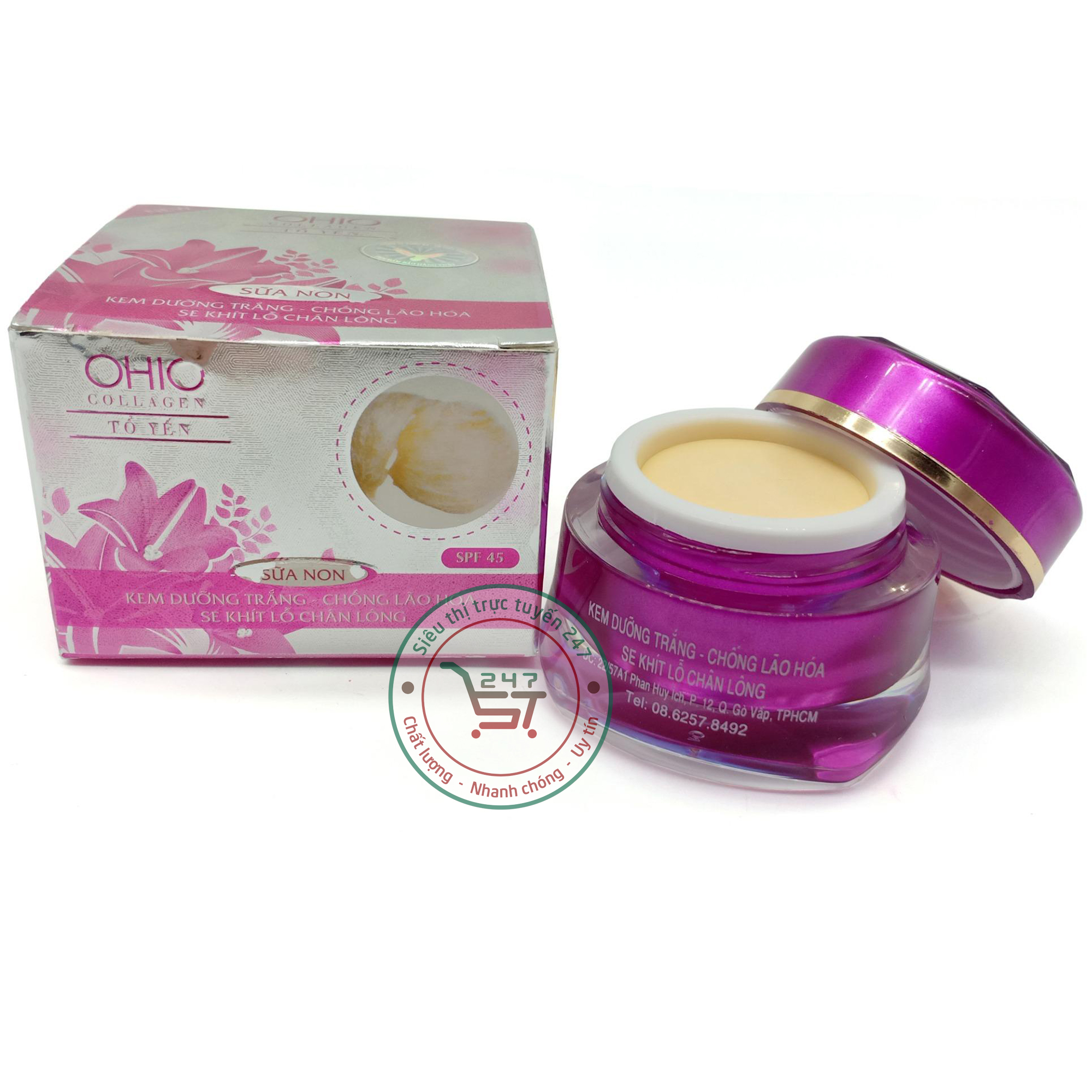 Kem dưỡng Trắng da mặt Chống lão hóa Se khít lỗ chân lông Ohio Collagen Sữa non Tổ Yến 13g (Hồng)