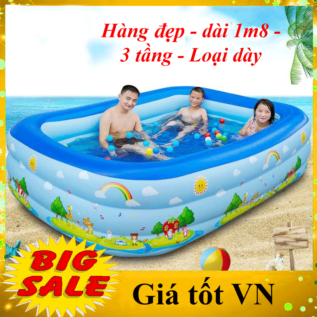 [HÀNG ĐẸP - DÀY LOẠI 1 - CÓ 2 LOẠI DÀI 1M8 VÀ DÀI 1M5 - LOẠI MỚI VỀ CỰC HOT- GIÁ SALE ĐẬM] Bể bơi phao 3 tầng hình chữ nhật cho bé và người lớn vui chơi, bể tắm cho trẻ em và gia đình, phao bơi đại dương siêu đẹp