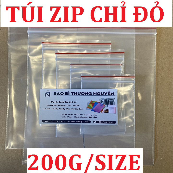 200g Túi Zip Viền Chỉ Đỏ, Đựng Hàng Linh Kiện, Quần Áo, Thực Phẩm Tiện Dụng Khóa Zipper An Toàn, Bao Bì Thương Nguyễn