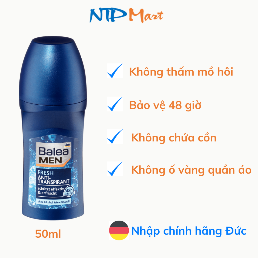 Lăn khử mùi hiệu Balea Men dành cho nam, nhập khẩu Đức, dung tích 50ml
