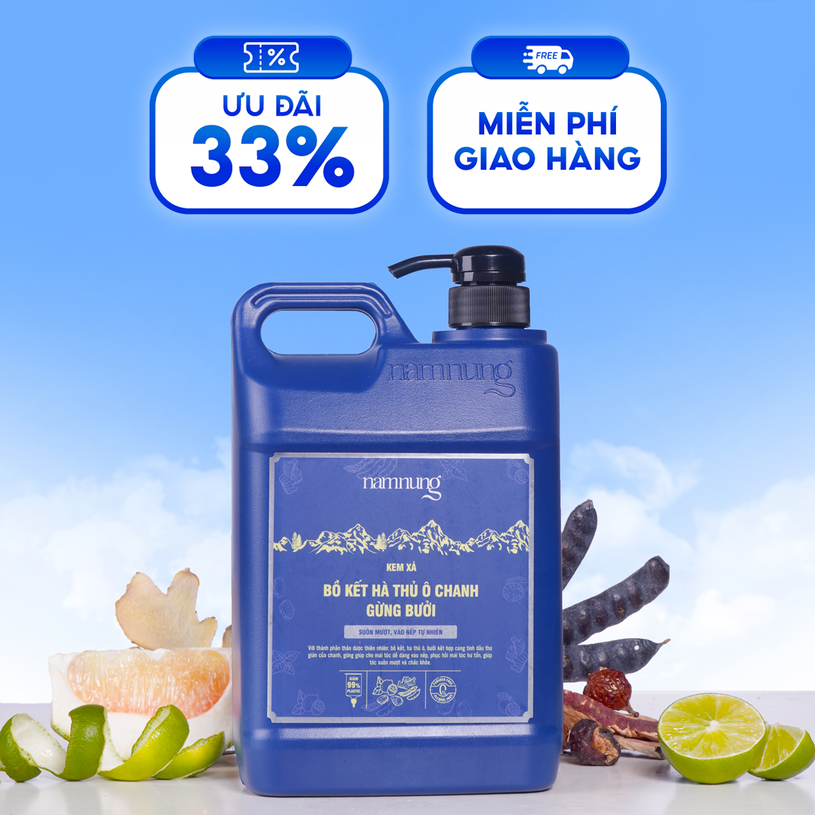 Kem xả thảo dược nam nung phục hồi tóc hư tổn, giúp tóc suôn mượt 2000ml