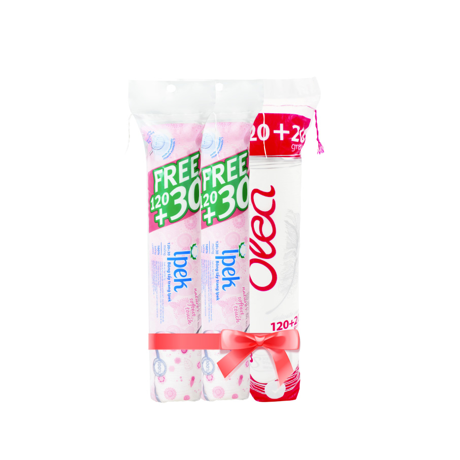 Combo 2 Bông tẩy trang Ipek siêu mềm mịn 150 miếng + Bông tẩy trang Olea 120+20 miếng