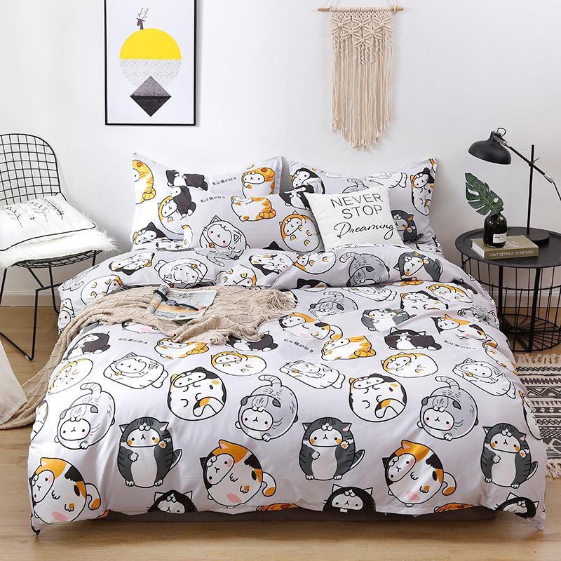 Bộ chăn ga gối cotton poly mèo ú