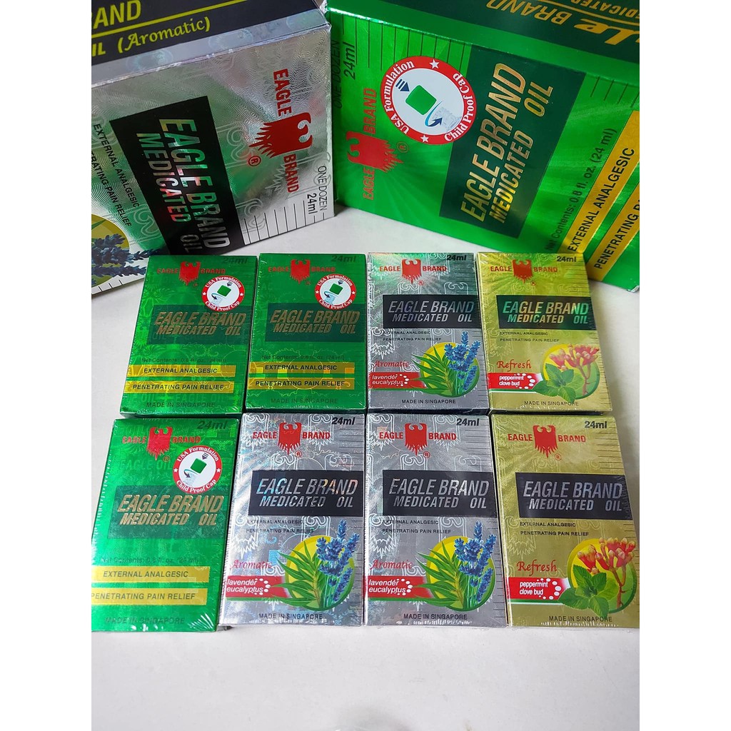 [HCM][USA] Dầu Gió Eagle Brand Medicated Oil (Con Ó) 24ml 2 nắp Xanh Vàng Trắng - Nội địa Mỹ