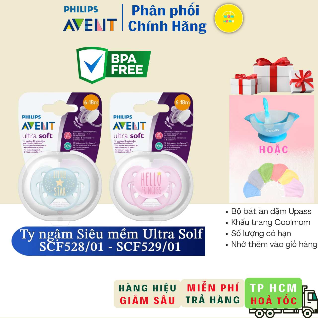 Ty ngậm siêu mềm thương hiệu philips avent ti giả cho bé ngậm vỉ đơn scf528/01 scf529/01 - mom and home