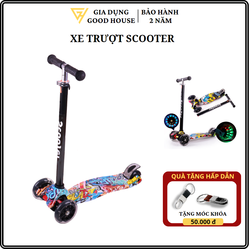 Xe trượt Scooter cao cấp 3 bánh Phát led phát sáng cho trẻ từ 3- 14 tuổi chăc chắn an toàn khiến các bé thích thú, có thể gấp gọn tiện lợi