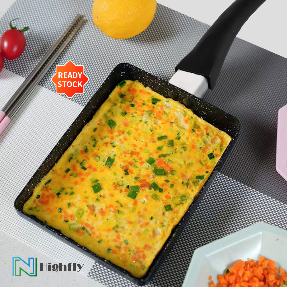 Chảo Chống Dính Hình Chữ Nhật Tamagoyaki Tay Cầm Bằng Nhựa Chảo Chiên Trứng Ốp La Màu Đen
