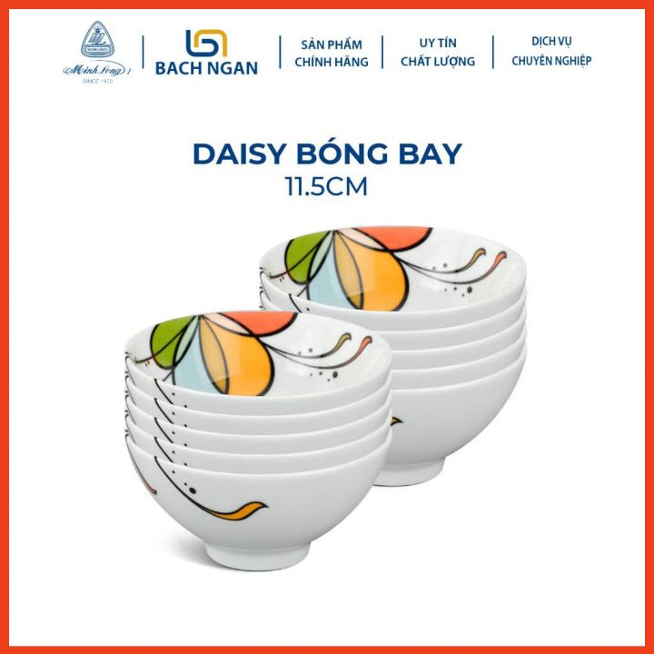 Bộ 10 Chén sứ Minh Long 11.5 cm Daisy Bóng Bay hàng đẹp cao cấp dùng để ăn cơm tron gia đình, đãi khách hay tặng quà tết