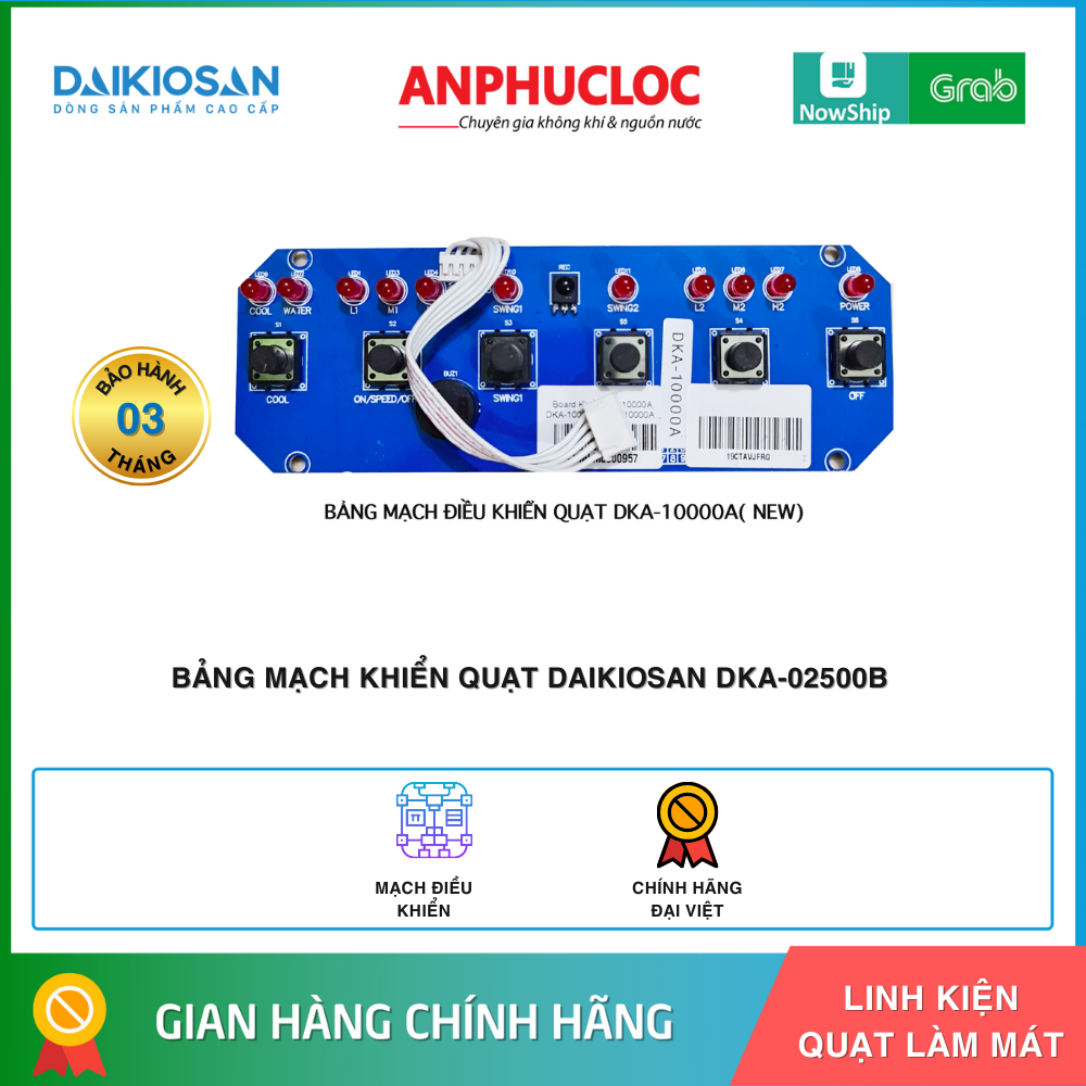 Bảng mạch điều khiển quạt làm mát daikio, daikiosan, nakami dk-10000, dka-10000a, nka-10000a