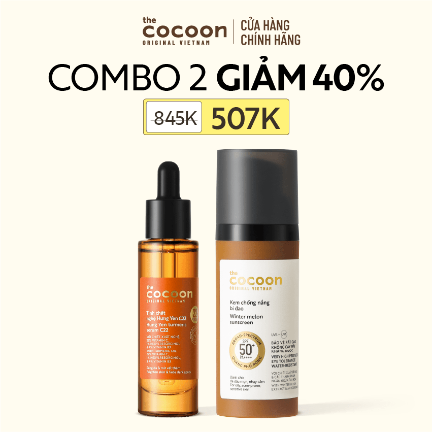 COMBO 1 Tinh chất nghệ Hưng yên C22 - 22% Vitamin C 30ml + 1 Kem Chống nắng Bí Đao Cocoon 50ml