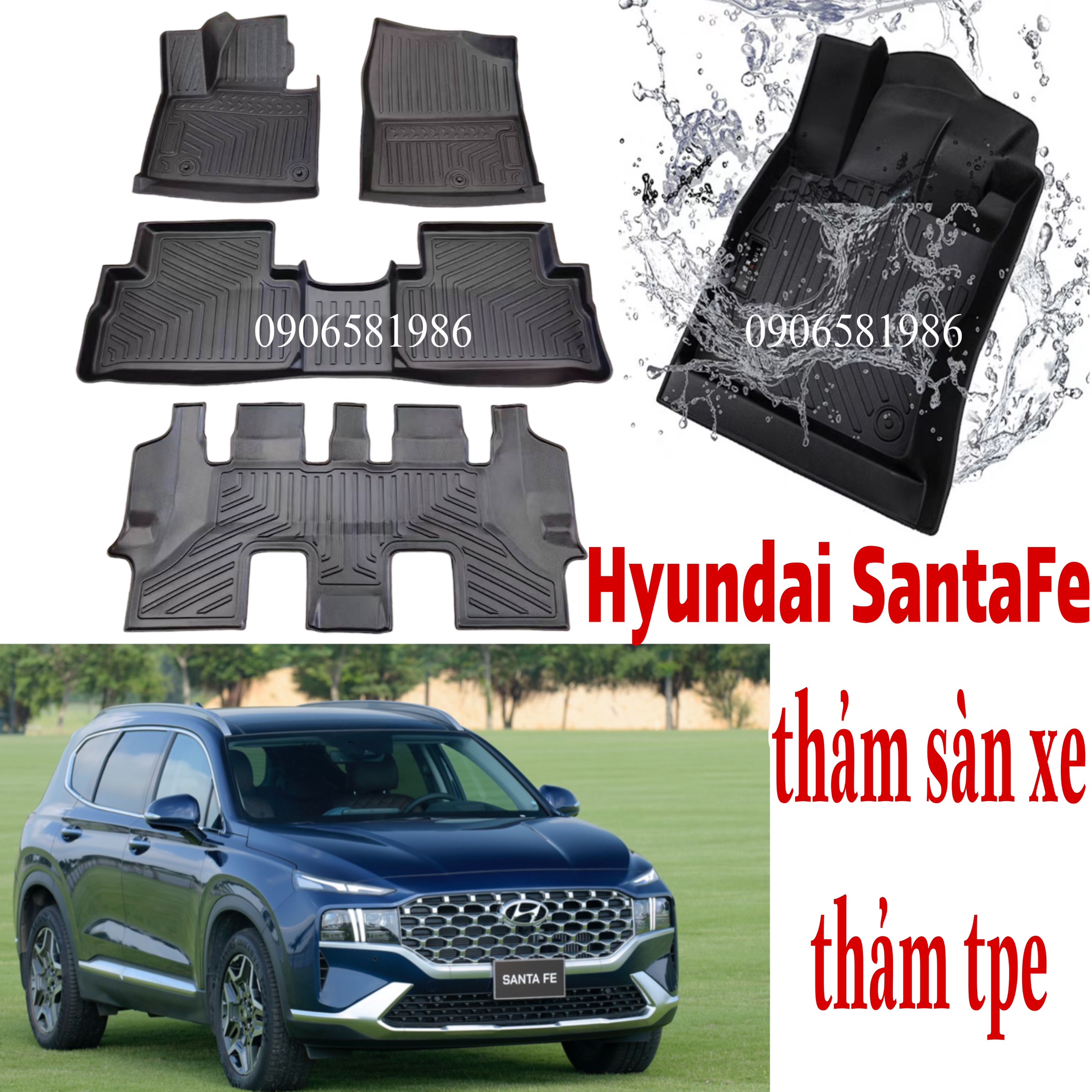 Hyundai santafe 7 chỗ, thảm trải sàn tpe cao cấp chuẩn sàn