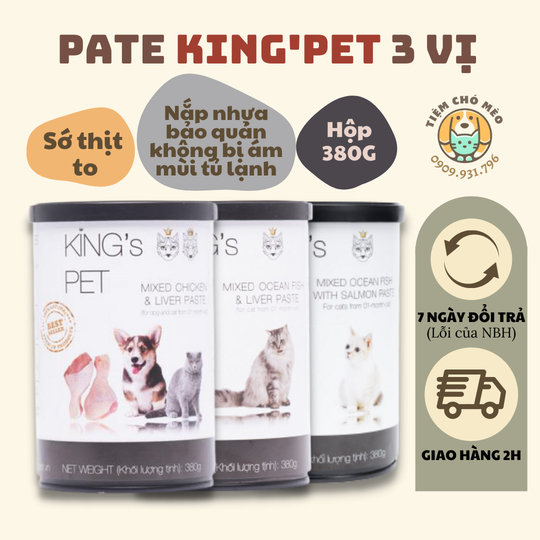 PATE KING'PET DÀNH CHO MÈO - 3 VỊ ( CÁ HỒI, HỖN HỢP CÁ, HỖN HỢP GÀ ) - LON 380G