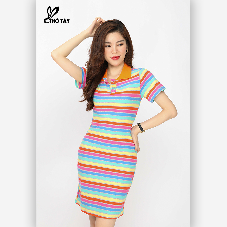 Đầm body nữ kẻ sọc cổ bẻ - thỏ tây d265b322