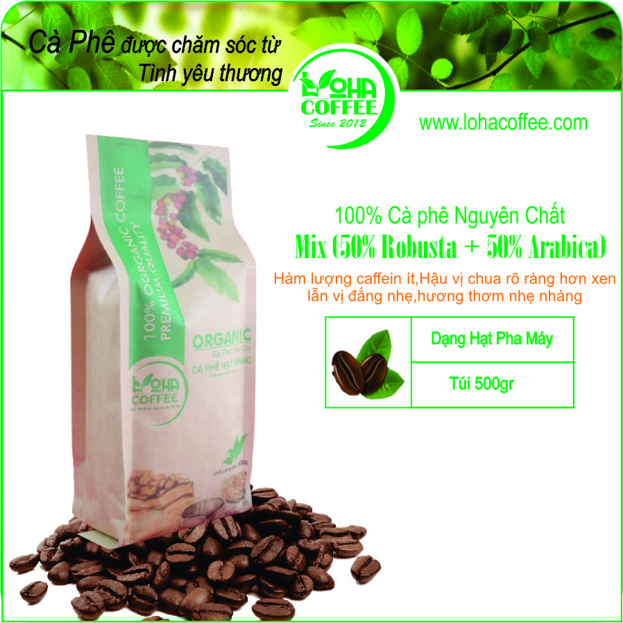 500gr Cà phê Hạt rang Thượng Hạng pha máy -Loha coffee -Cà phê nguyên chất 100% từ nông trại Ban mê thuột