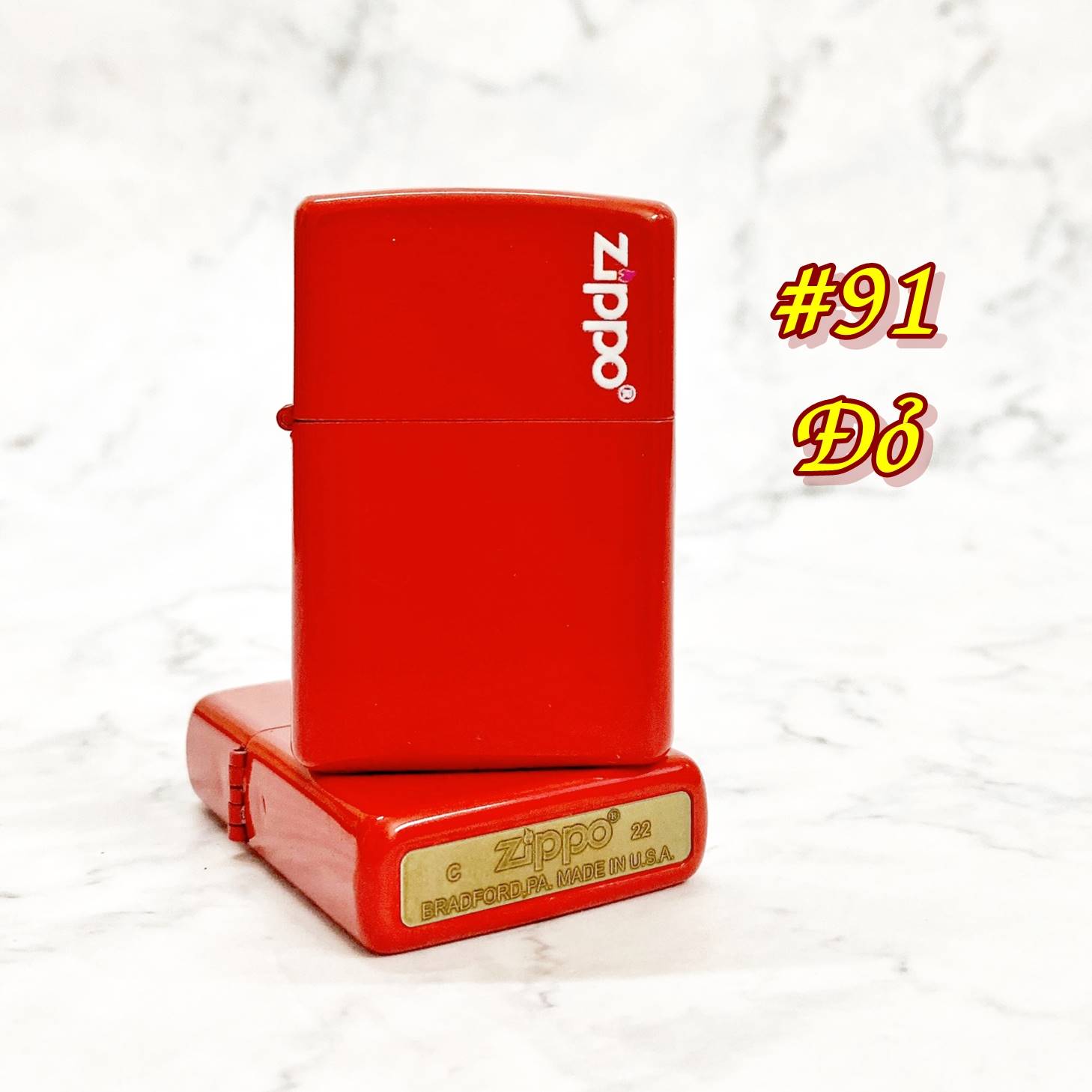 Bật lửa zippo sơn tĩnh điện có mộc đáy màu đỏ