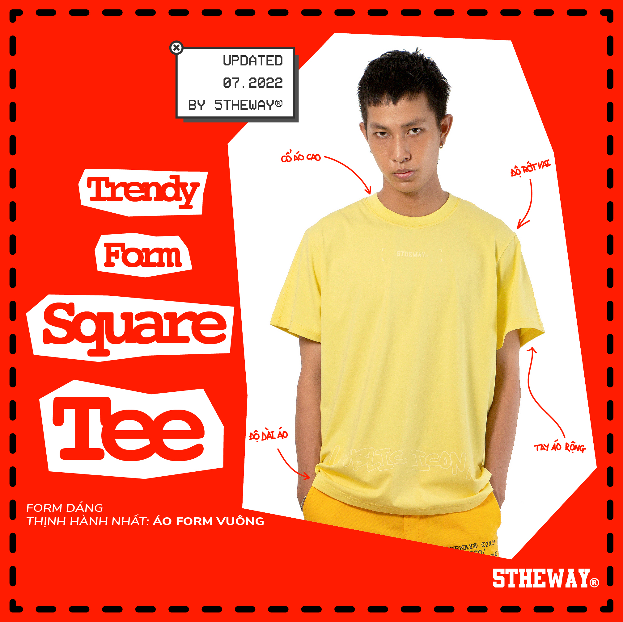 5THEWAY® /public icon/ BIG LOGO SQUARE TEE™ in LIME LIGHT aka Áo Thun 5THEWAY Tay Ngắn Vàng