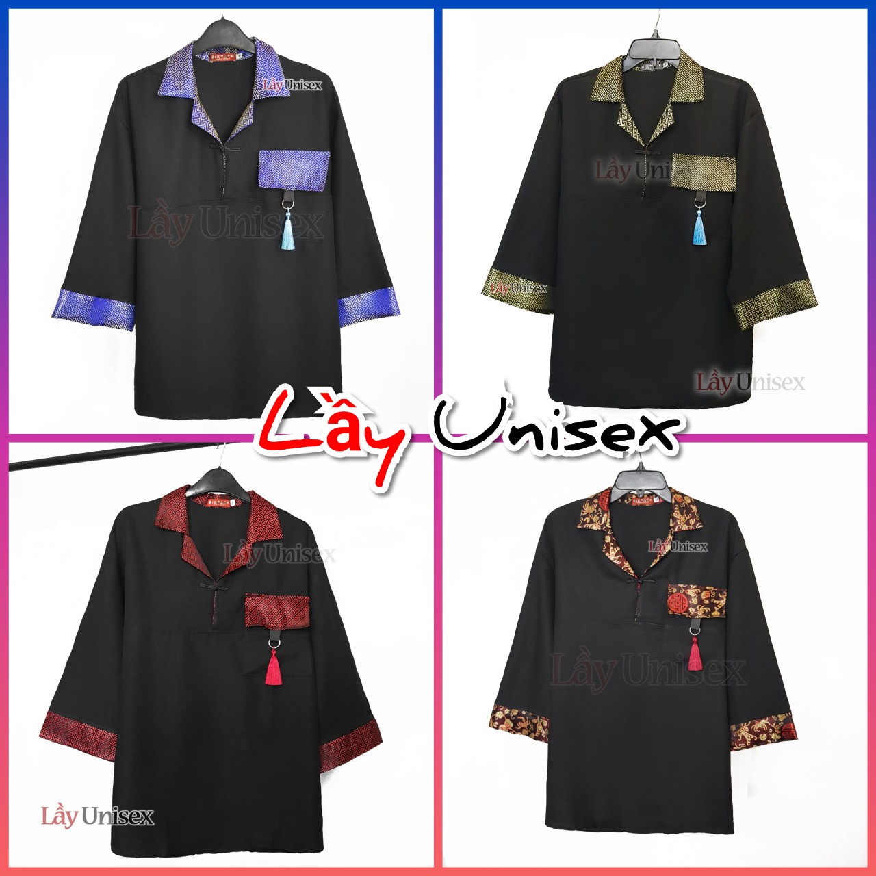 [HCM]Áo Shanghai Unisex cổ vest phối gấm phong cách cổ điển hán phục cosplay cổ trang - Lay Unisex