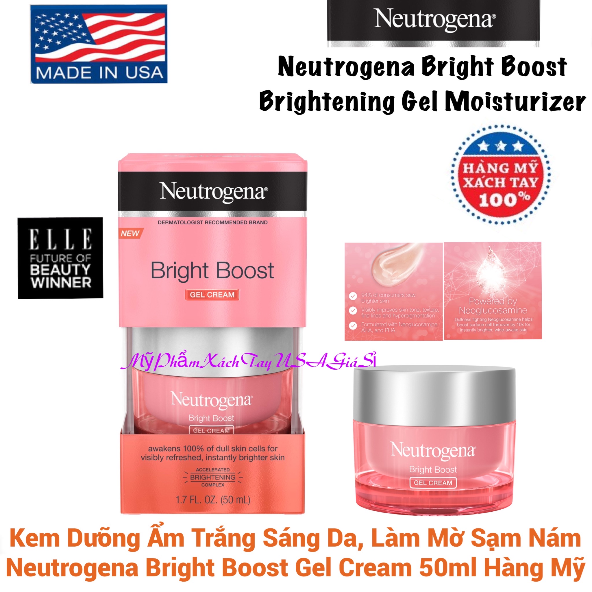 Kem dưỡng ẩm trắng da Neutrogena Bright Boost Gel Cream 50ml Hàng Mỹ