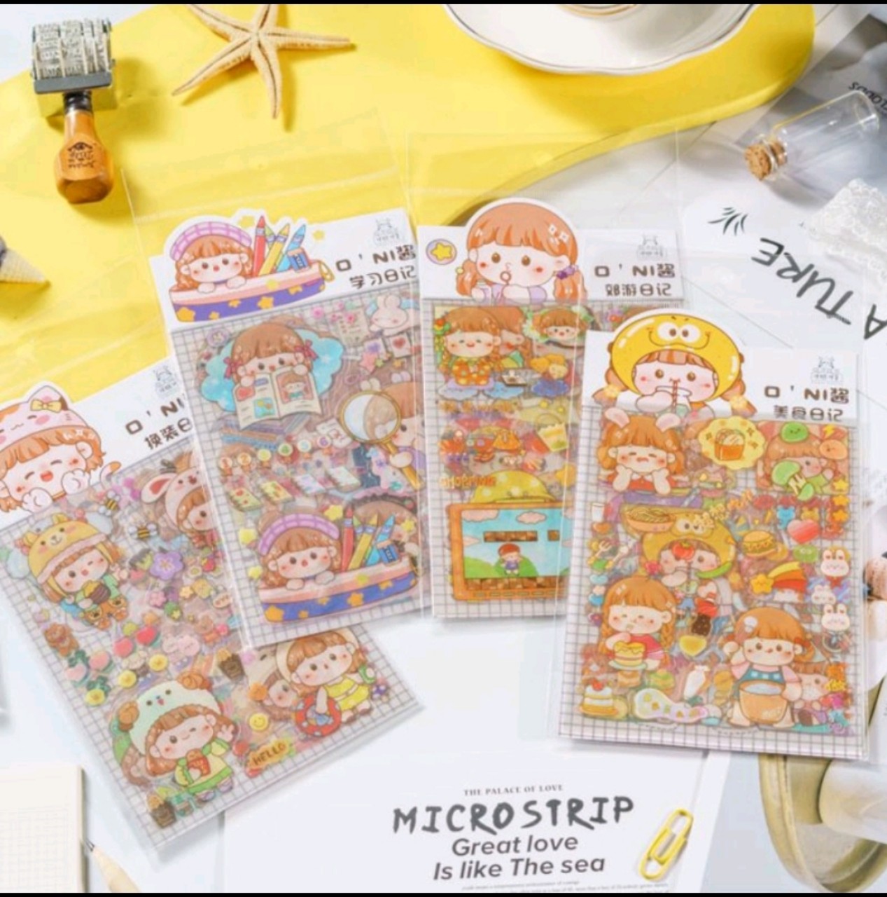 Set 4 tờ sticker oni nhiều chủ đề cute, hàng cắt sẵn