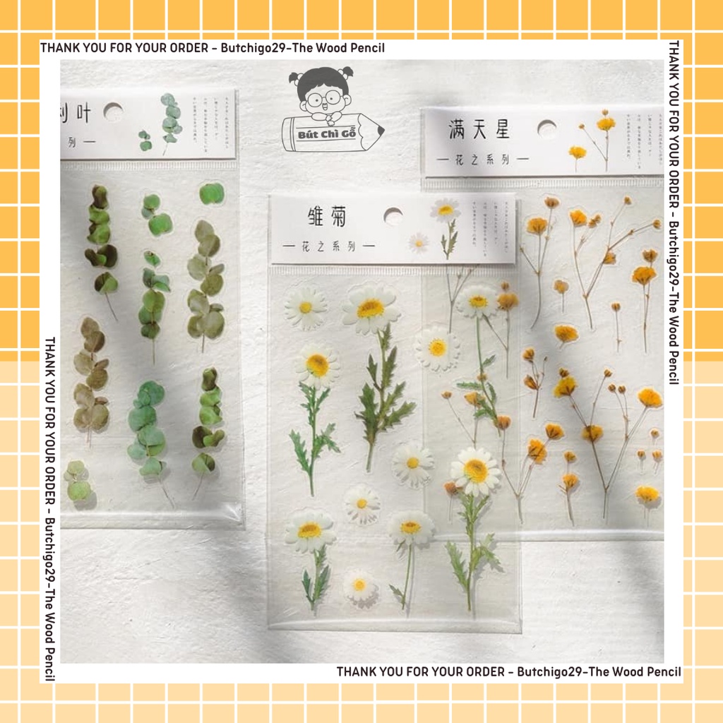 Set sticker hoa khô 1- Hình dán, sticker bullet journal, trang trí sổ.