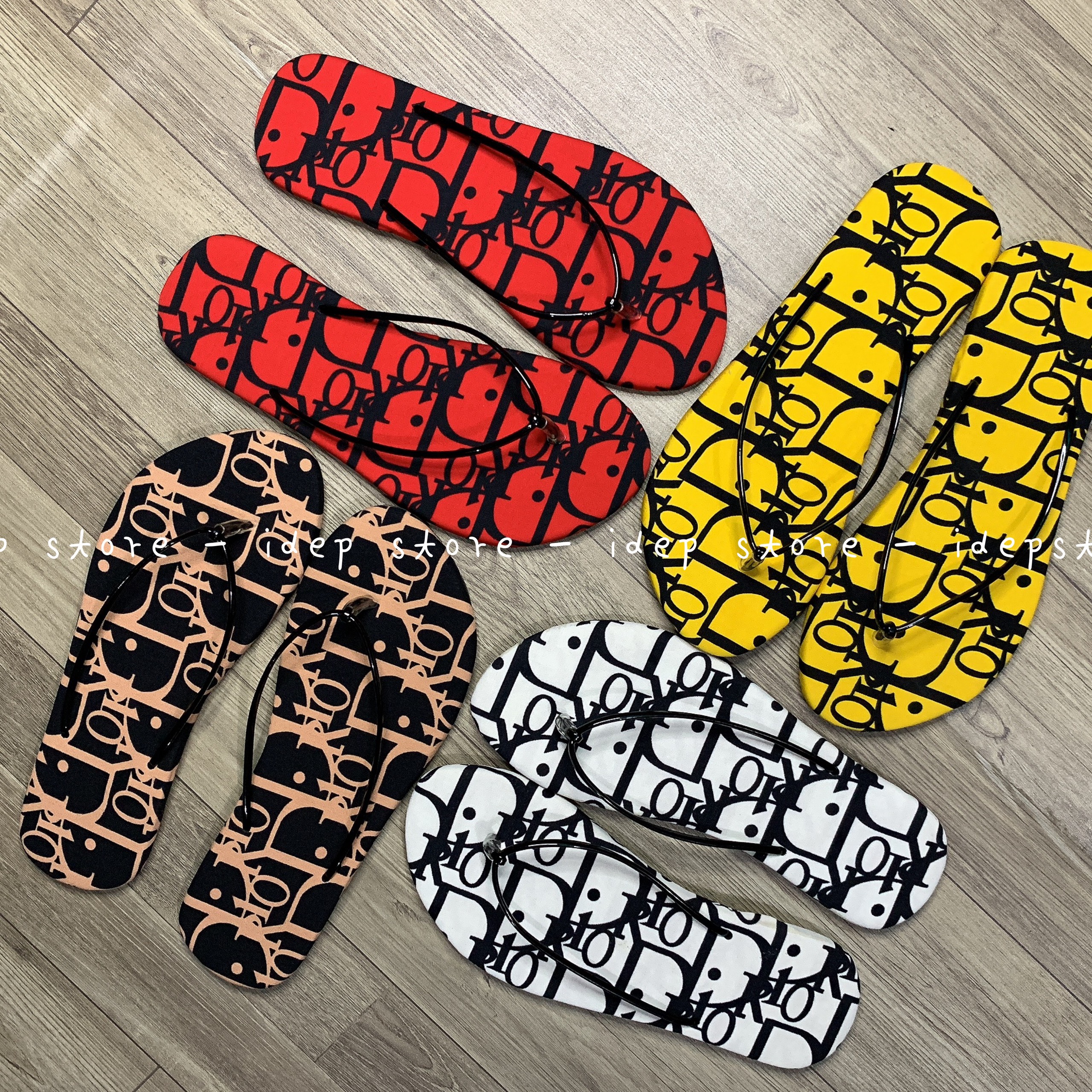 Dép tông kẹp cọng chỉ quai mảnh họa tiết chữ Dior thời trang đi biển đi dạo - iDEP  DL109