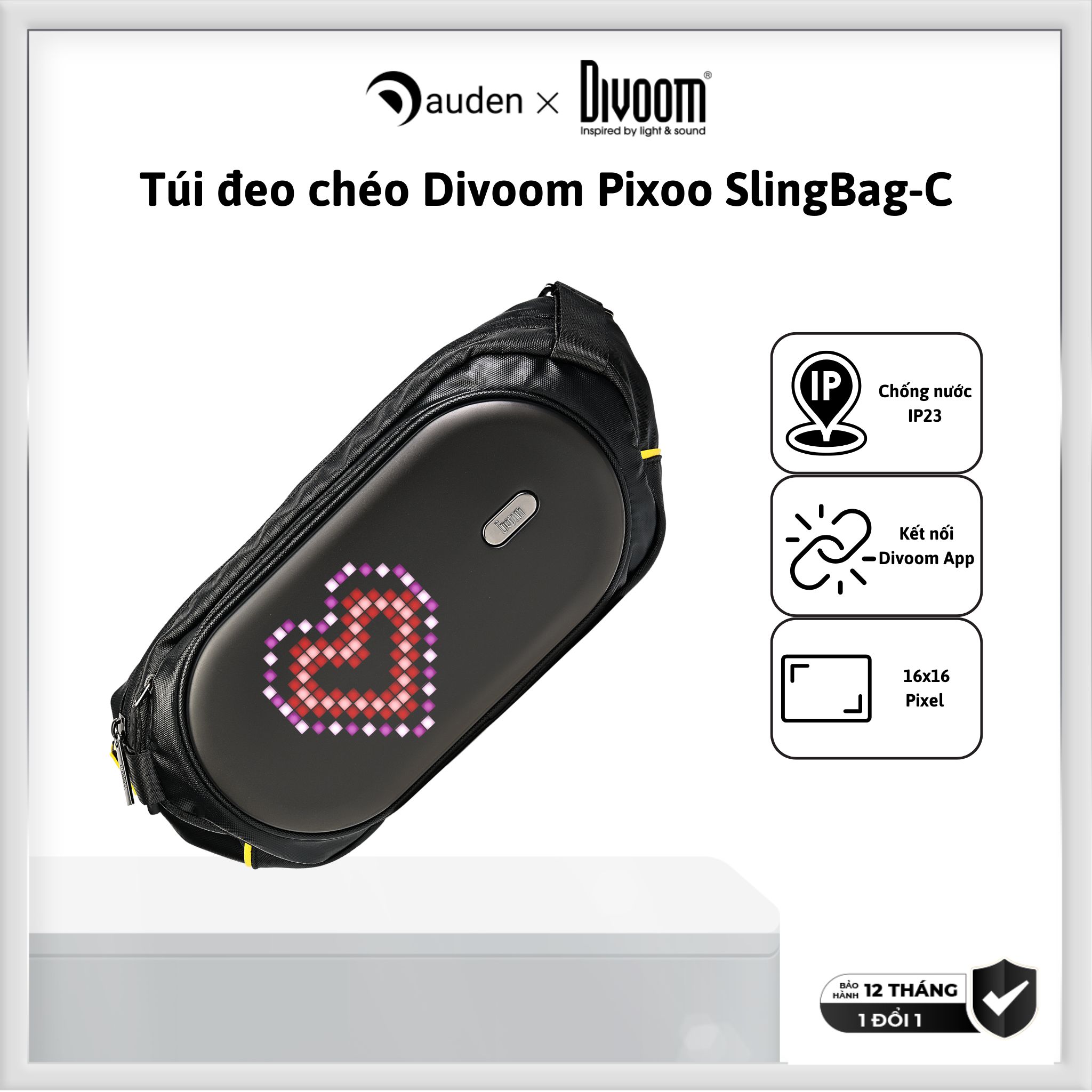 Túi đeo chéo màn hình LED Divoom Pixoo SlingBag-C nhỏ gọn, phong cách