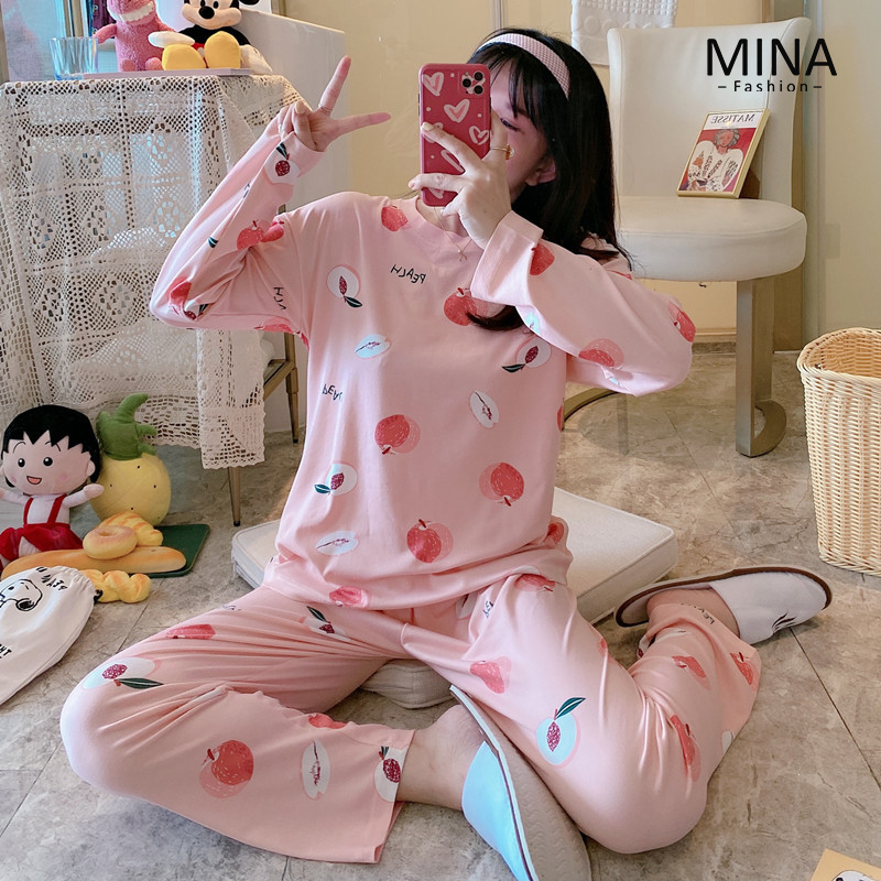 Bộ ngủ mặc nhà dài tay cotton phong cách hàn quốc