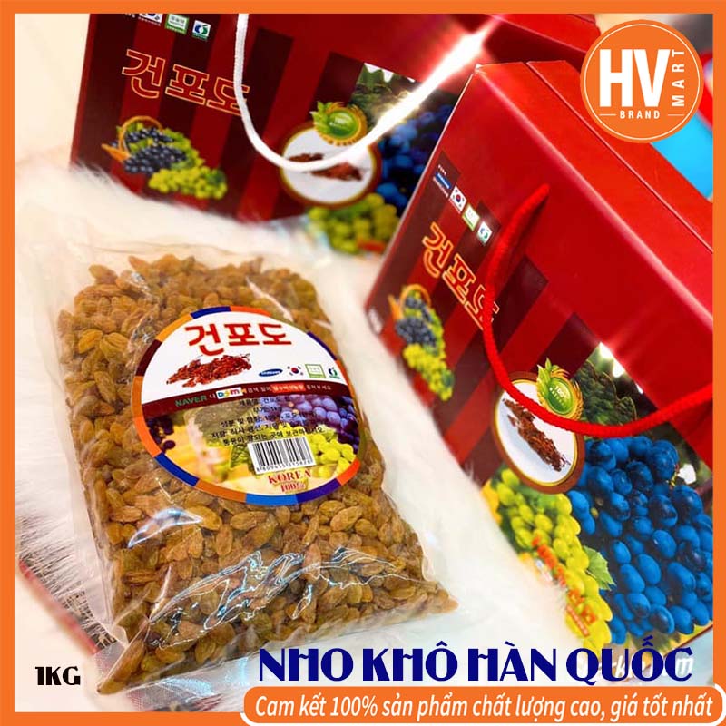 Nho mẫu đơn sấy khô hàn quốc hộp 1kg. 건포도. hvmart