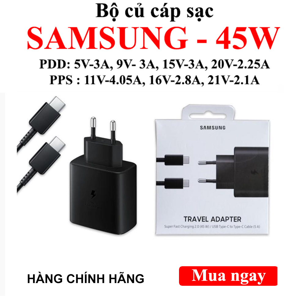 Bộ củ cáp sạc nhanh kèm cáp Samsung 45W chuẩn PD - Hàng chính hãng