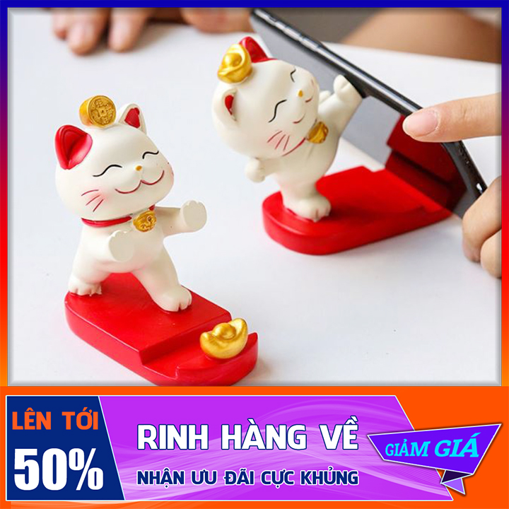 HOT 2023 Giá Đỡ Điện THoại Mèo Thần Tài May Chất Liệu Gốm Đặc Cao Cấp