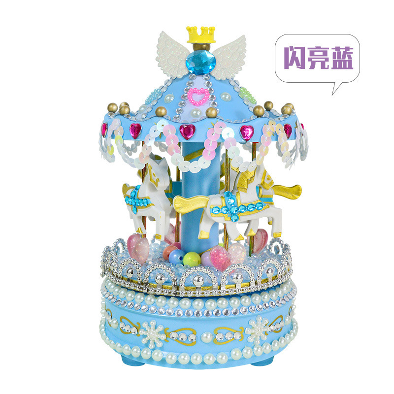 +]、=] Thủ Công Trẻ Em Keruele diy Làm Hộp Nhạc Carousel, Bộ Vật Liệu Dán Ngọc Trai Đính Kim Cương Giả