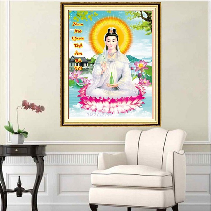 Tranh đính đá Phật bà Quan thế âm bồ tát 70x54cm VS090 - tự đính