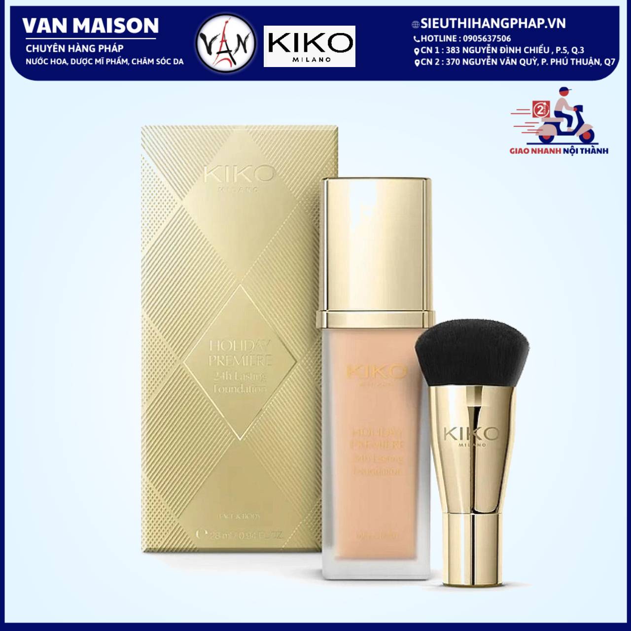 Kem nền Kiko Holiday Première 24h Lasting Foundation màu 01 Porcelain 28ml