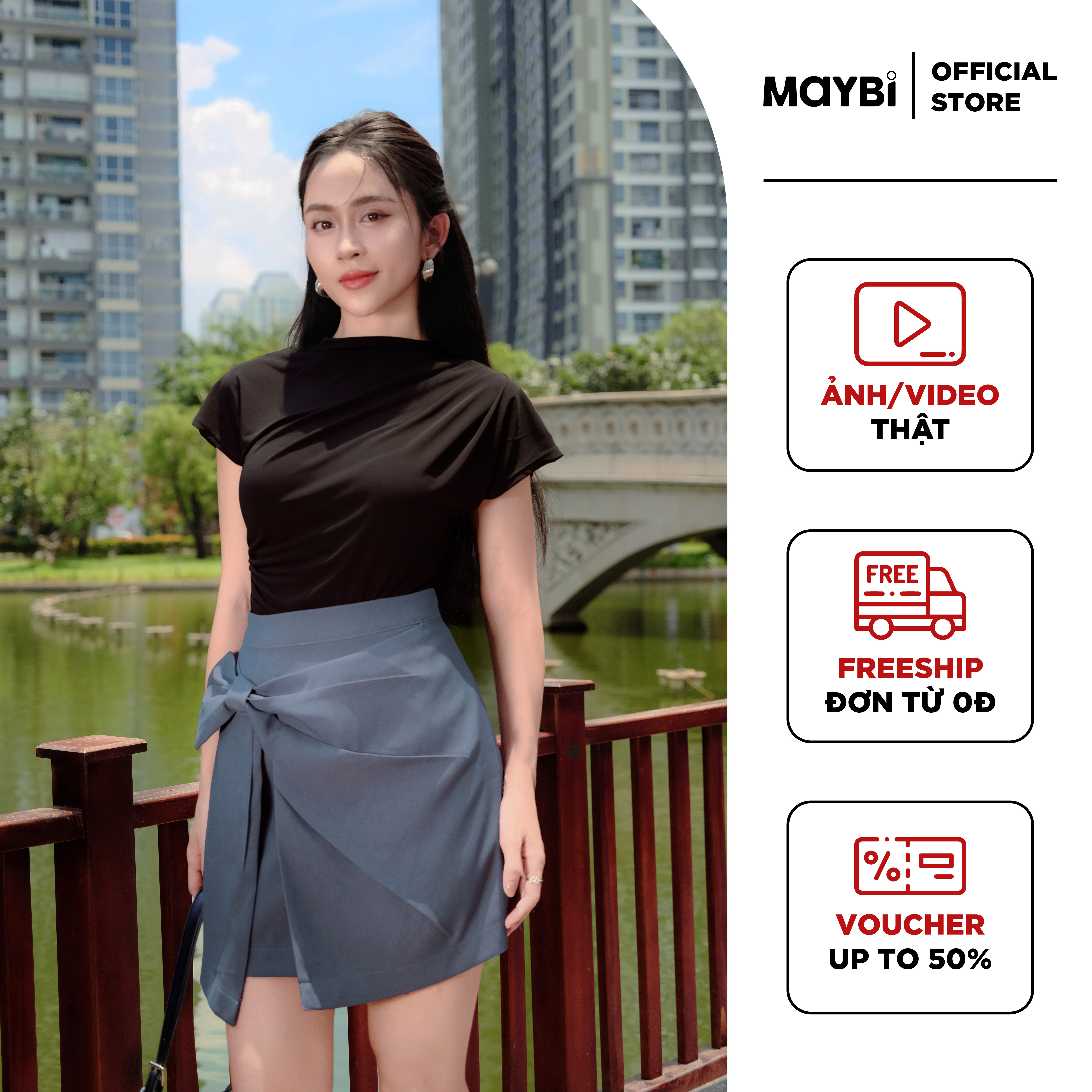 [NHẬP MÃ FALAZSOCIAL1212 GIẢM 15% ] Áo thun ôm xếp ly vai Maybi