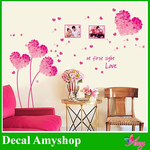 Decal Dán Tường 3D Trái Tim Hồng Trang Trí Phòng Ngủ Lãng Mạn - Dh049