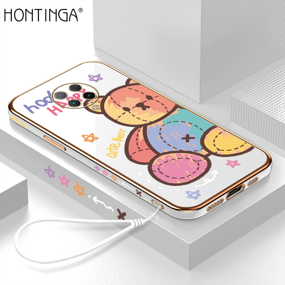 Hontinga ốp lưng cho xiaomi poco f2 pro redmi k30 pro ốp lưng điện thoại hình vuông tpu mềm mạ crôm sang trọng hình gấu búp bê hoạt hình màu thời trang ốp lưng bảo vệ toàn bộ máy ảnh ốp lưng cao su chống gores cho bé gái