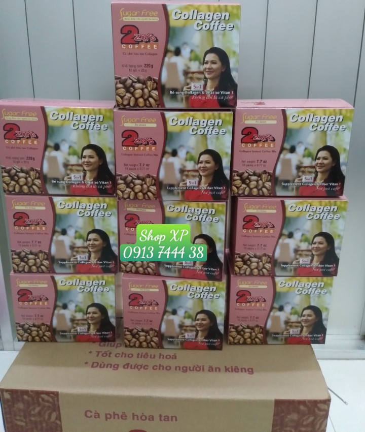 Combo 10 hợp cafe sữa hòa tan collagen 2 zero hop 10 goi 22g x 10 họp = 100 gói