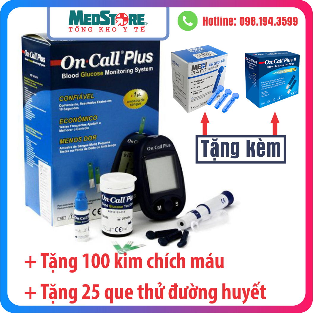 Máy Đo Đường Huyết On Call Plus - TBYT Medstore - Máy Đo Tiểu Đường OnCall Plus . Tặng 25 que thử và 100 kim chích máu