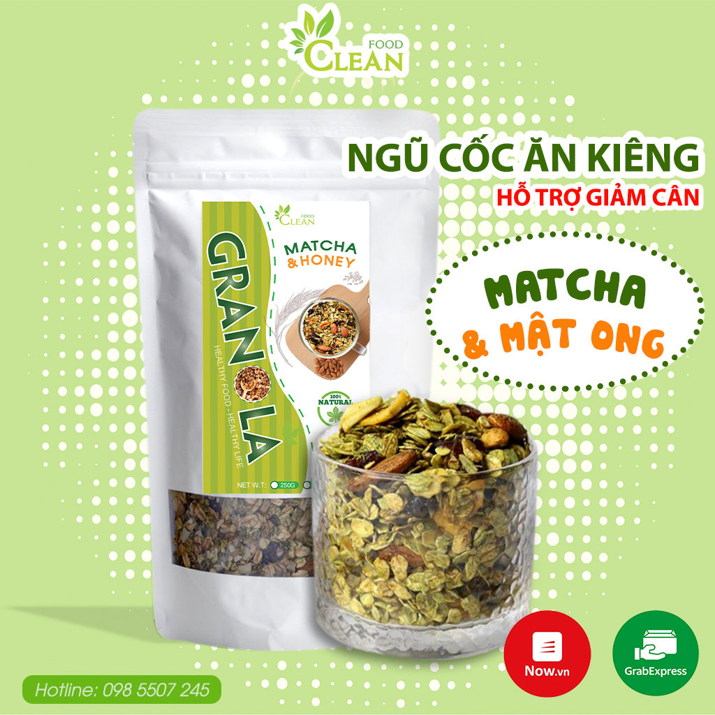Ngũ cốc ăn kiêng Granola không đường vị Matcha CleanFood 500g - Hạt dinh dưỡng giảm cân, tiểu đường, keto/das, eatclean